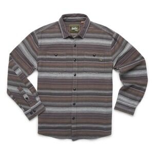 Howler Brothers Mens Rodanthe Flannel Shirt in Skyline Stripe Sangria - Medium